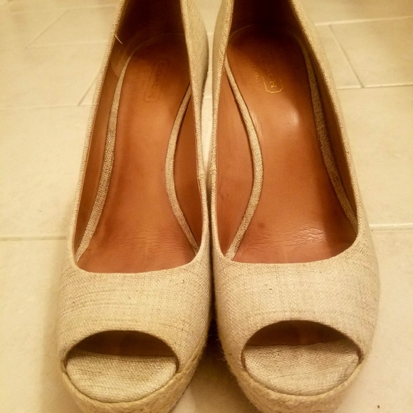 Coach Milan Ivory Linen Peep Toe Wedge - Picture 2 of 3